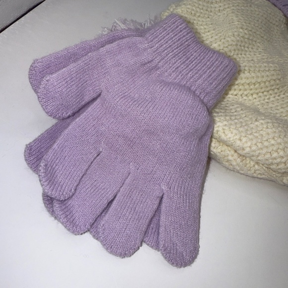 NWT Disney Princess Winter Snow Hat Beanie Gloves Set Purple Rhinestone Girls - Picture 3 of 5